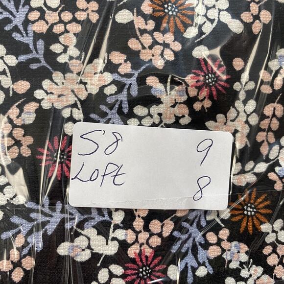 LOFT Skirt Womens 8 Black Dark Ditsy Floral Mini Pom Trim Pockets Retro Boho - Picture 11 of 11